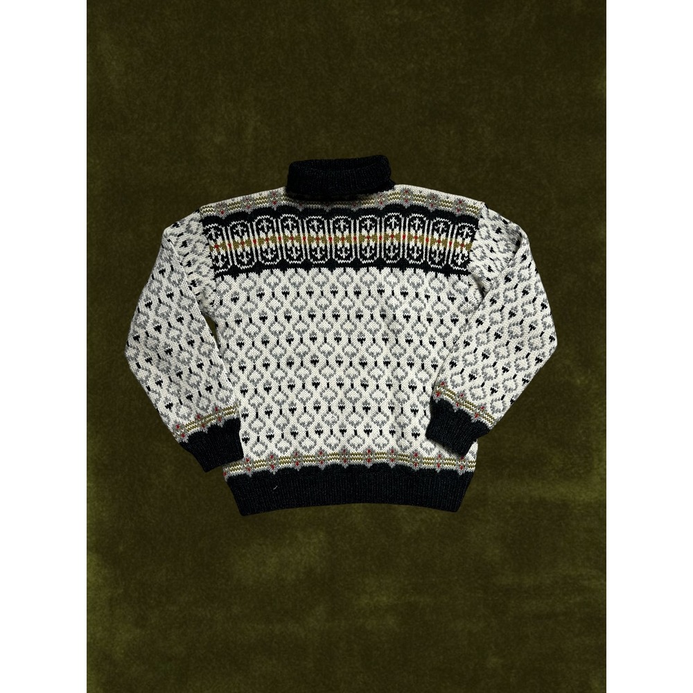 Vintage 70s Amdal Handknitted Norwegian Wool Sweater Fair Isle Turtleneck Cream